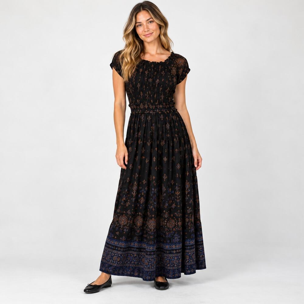 Lapogee blue floral maxi dress lined with pockets Large